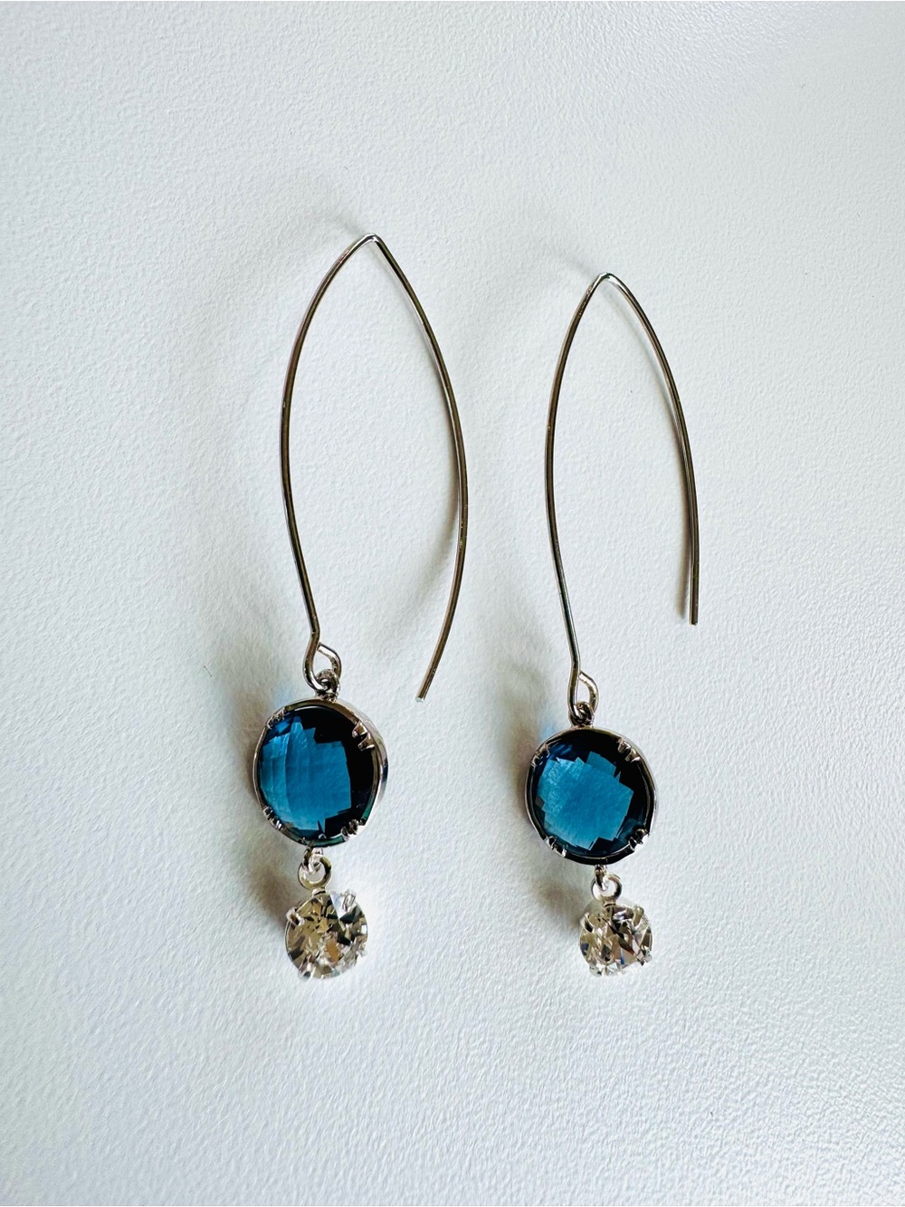 Handmade Swarovski Crystal Montana Sapphire Silver Marquis Dangle Earrings